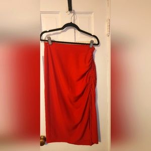 ZARA bold crimson cinched midi skirt